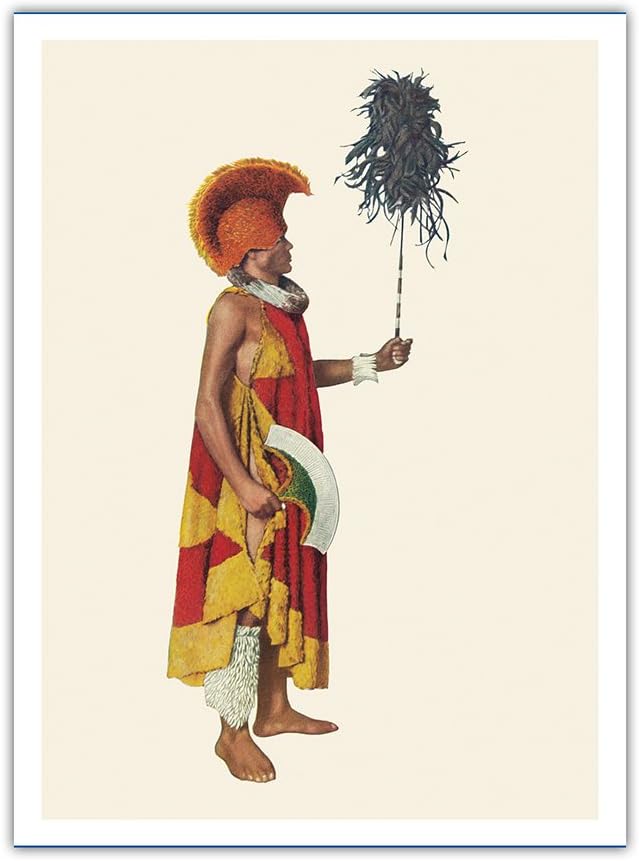 Hawaiian Chieftain (Ali'i) of the Old Days - Feathered Robes and Helmet and Anklet of Shark&rsquo;s Teeth - Vintage Hawaiian Cultural Images by Unknown 1924 - Premium 290gsm Gicl&eacute;e Art Print 12in x 16in