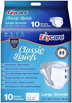 Ezycare Protective Incontinence Adult Diaper Classic Brief Maximum Absorbency with Adjustable Tabs for Men and Women 10 Count (Large)