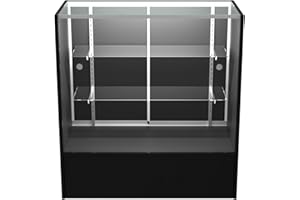 WISDOMFUR 3-Foot Full Vision Display Showcase with LED Light – 36”L x 18”W x 38”H Tempered Glass Display Case, Sliding Doors, Adjustable Shelves, Black Wood Trim