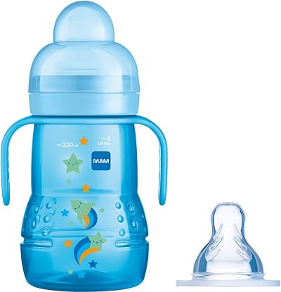 MAM Trainer+ Baby Bottle 220ml with Free Teat 3 Blue 4+ Months Spill-Free
