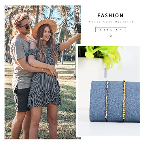 XquiziFit Morse Code Bracelet 3mm Gold Beads on Silk Cord Jewelry Gift for Women, Cute Bracelet with Special Meaning