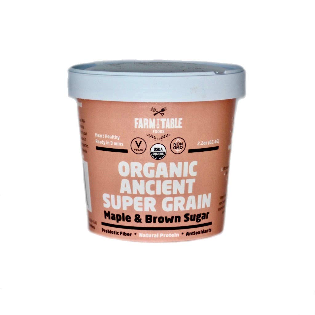 Farm to Table Foods Organic Maple and Brown Sugar Ancient Grain Oatmeal Cups-12 Pack