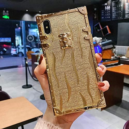 for iPhone Xs/iPhone X Square Gold Case,ZBCLV Fashion Design 3D Square Glitter Gold Soft TPU Trunk Case Cover for Man Women Girls Gift for iPhone Xs/X 5.8'',C