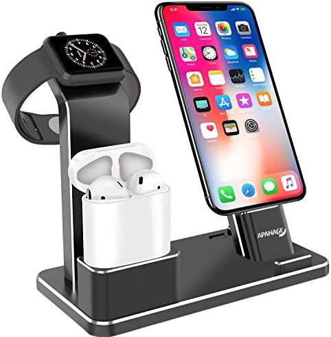 APANAGE Apple Watch Stand 4 in 1 Charge Aluminum Charging Docks AirPods Stand Holder for Apple Watch Series 3 2 1 AirPods iPhone X 8 8 Plus 7 7 Plus 6S Plus iPad - Black