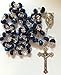 Deep Blue Glass Crystal Beads Rosary Necklace Holy Soil Medal Silver Plated New in Box