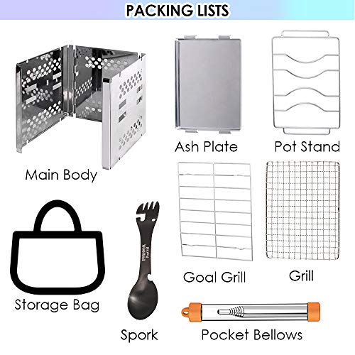 PSKOOK Wood Burning Camp Stoves Portable Stove Outdoor Camping Cooking Picnic Backpacking with Bellows Pipe/Grill/Spork - Thumbnail 4