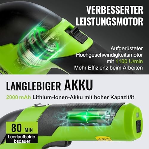 Gartenschere Akku 7,2V Grün, Handliche Grasschere Elektrisch