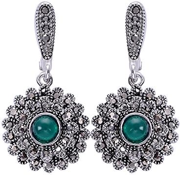 Yfnfxl Women's Crystal Earrings Fashion Vintage Green Resin Cubic Zirconia Sunflower Dangle Drop Earrings