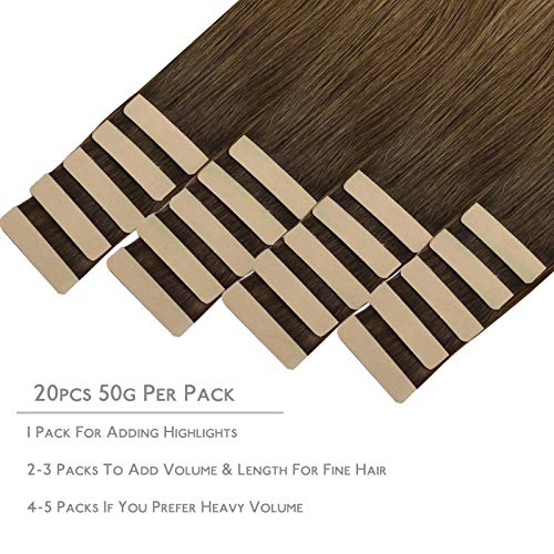 WENNALIFE 20pcs 40 cm 50 g Double Sided Real Hair Extensions Shading from Brown Walnut to Ash Brown and White Blonde Double Sided Adhesive Real Hair Extensions Silky Straight Remy Tape in Hair Extension