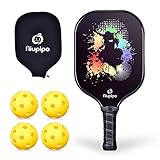 Pickleball Paddle - Graphite Pickleball Paddle With Protective Cover & 4 Pickleballs Set, 8oz Graphite Pickleball Racquet Honeycomb Composite Core Balanced Pickleball Rackets 26 Holes Pickleball Set