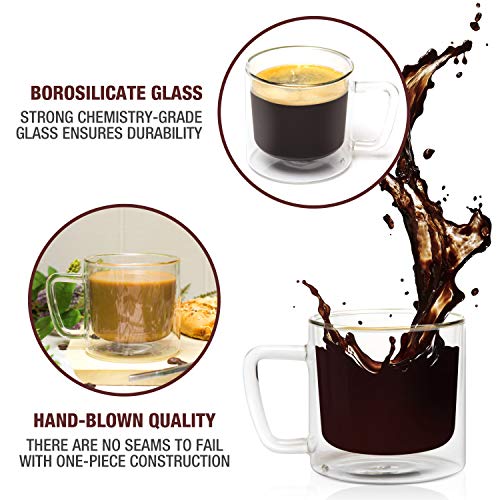 Eparé Retro Coffee Mugs - Clear Glass Double Wall Cup Set - Insulated Glassware - Large Coffee Espresso Latte Glasses - Thumbnail 3