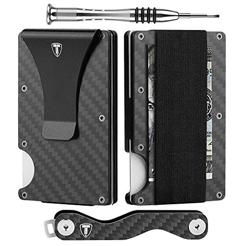 Minimalist Wallet for Men Carbon Fiber Card Holder Money Clip RFID