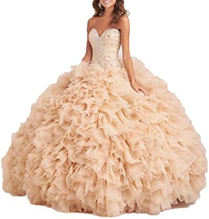 JinJia Womens Puffy Ball Gown Crystals Quinceanera Dresses Ruffles Pageant Gowns