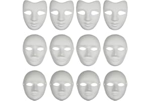 PARAOR 12PCS Paper Mache Art Mask White DIY Full Face Masks Blank Paintable Mask Costume for Mardi Gras Cosplay Masquerade Dance Party