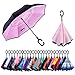 Newsight Reverse Umbrella, Double Layer Inverted Umbrella Upside Down, Self Stand, C Shape Handle, Inverse Inside Out Folding for Car, Windproof, Waterproof, Sun Protective (Pink)