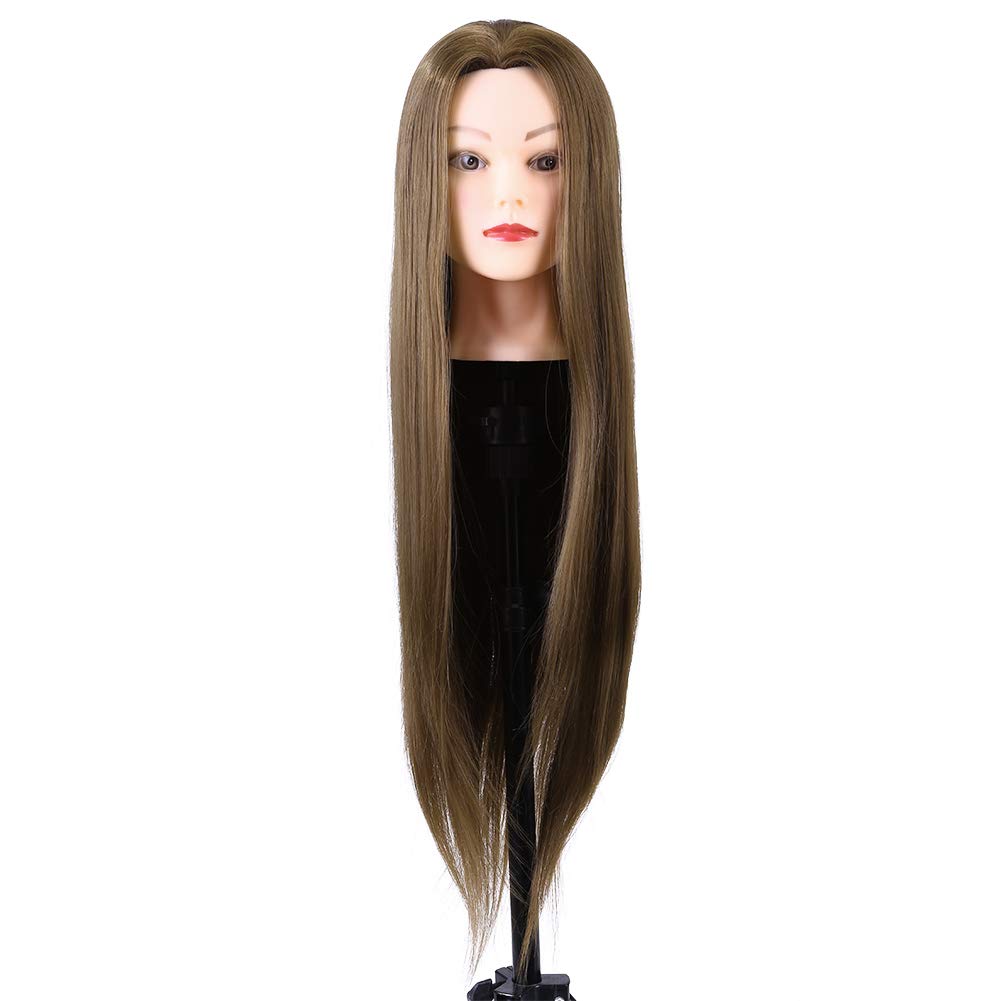 Hairdressing Training Head,24inch Mannequin Training Head Soft Synthetic Fiber Hairstyle Training Head Professional Long Hair Hairdressing Mannequin Manikin Doll Head with Clamp Holder for Hairstyle