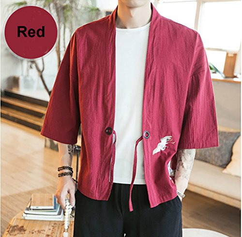 YOUMU Men Japanese Kimono Cardigan Cranes Embroidery Jacket Vintage Loose Japanese Yukata Coat Top Plus Size