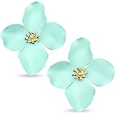 ZENZII Flower Petal Statement Stud Earrings for Women (Mint)
