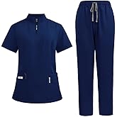 UNIQOCK Scrubs for Women Set,Zipper Multiple Pockets Nurse Uniform,Unisex Top&Straight Leg Pants Medical Uniform for Doctors