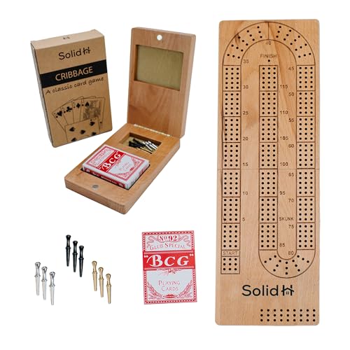 Photo 1 of Foldable Cribbage Board Game Set | Travel Cribbage Board Includes Wooden Cribbage Board with Storage, Metal Cribbage Pegs, Deck of Cards, Instructions for 2-4 Players