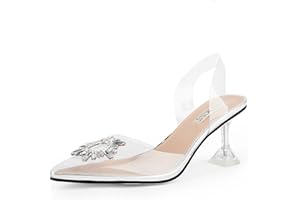 wetkiss Clear Heels Shoes for Women, Crystal Rhinestones Slingback Wedding Shoes Pointed Toe High Heel Sandals