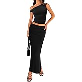 CFLONGE Womens 2 Piece Outfits Summer 2025 Casual Bodycon Maxi Skirt and Top Set for Women Dressy for Cocktail Party