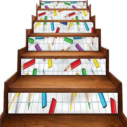 JiuYIBB Children Stairs Risers Stickers Wall Colorful Pencils Squares Landscaping Decoration