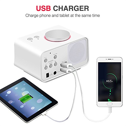 AKASO Alarm Clock, Radio Alarm Clock - USB Charging Alarm Clocks, Digital Alarm Clock for Bedroom with Snooze Function, 5 Dimmer Brightness, Thermometer Phone Charger with Dual Port USB, White - Thumbnail 4
