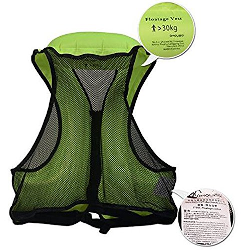 Kingswell Kids Inflatable Life Jacket Teens Swim Vest For Youth Weight Over 80-220lbs Portable Snorkel Vest Buoyancy Safety Aid Vest For Snorkeling, Diving, Swimming-Green - Thumbnail 2