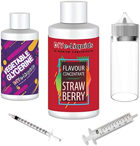 100ml Strawberry E Liquid Flavour Concentrate - Strong Strength - Includes 100ml Vegetable Glycerine, 120ml Bottle and Accessories