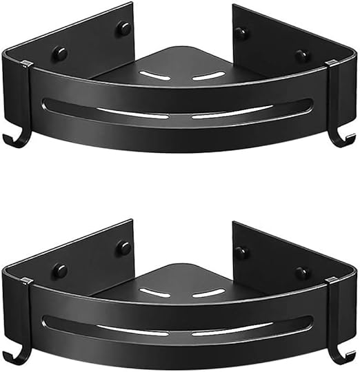 Ak Kyc Eckregal Dusche Duschregal Ohne Bohren Badezimmer Regal Kann In Bad Kuche Verwendet Werden Mit 4 Abnehmbaren Haken Anti Rost Aluminiumkorb Hangende Aufbewahrung Silber Schwarz 2 Stucke Amazon De Kuche Haushalt