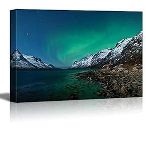 Beautiful Scenery Landscape Northern Lights Aurora Borealis in Norway - Canvas Art Wall Art - 12" x 18"
