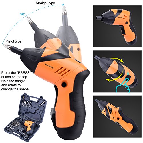NOUVCOO 45 in 1 Portable Electric Cordless Rechargeable Screwdriver Kit,4.8V Cordless Drill Power Tools with LED&43pcs Screws Sleeves and Drill Bits with Case NC09