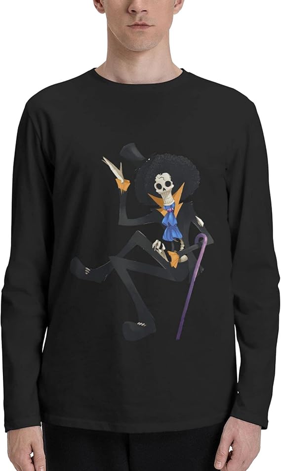 One Piece Brook Anime Men's Round Neck Sports Cotton Long Sleeve TShirt Black at Amazon Men’s