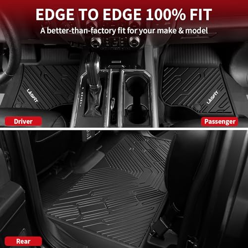 LASFIT Floor Mats for Ford F250/F350/F450/F550 2017-2024 2025 2026 Super Duty (Bucket Seat) Crew Cab w/Fold-Flat Storage Carpet Floor, All Weather TPE Floor Liner for F-250/F-350 Car Mats, Black