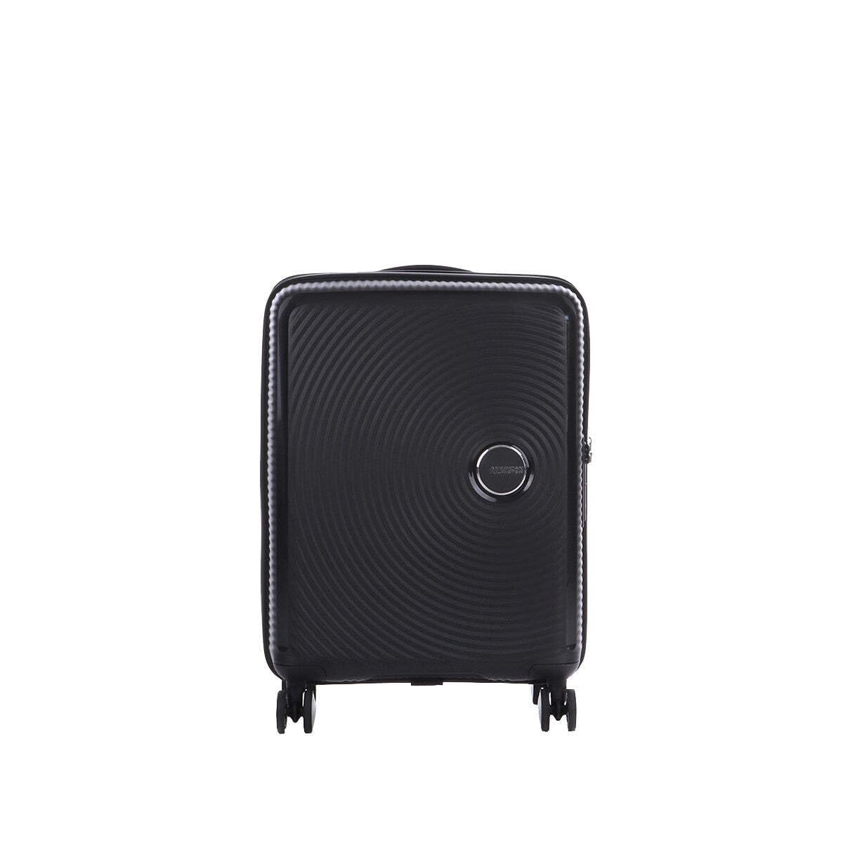 American Tourister Soundbox - Hand Luggage Suitcase 55 x 40 x 20/23 cm - Hard Shell Trolley Suitable for EasyJet - Expandable, Light, 4 Wheels & TSA Lock - 35.5/41 L - Black (Bass Black)