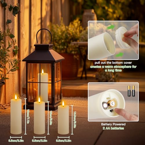 Kimjo Flameless LED Candles for Outdoor Waterproof - Ivory White Plastic LED Candles with Timer Remote Control - Set of 6 Flickering Flame Candles (13cm, 15cm, 18cm*2)