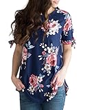 MEROKEETY Women's Crew Neck Floral Print T Shirt Short Tie Sleeve Tunic Tops Blouse