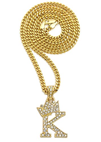 Crown Iced Out King Crown Small Initial Letter Pendant with 24