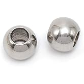 THREENEST 50 PCS Stainless Steel Spacer Beads, Round Larger Hole Polished Metal European Beads Craft Finding for Bracelet Necklace Earring Jewelry Making [Hole 5mm x Dia. 10mm] 0105