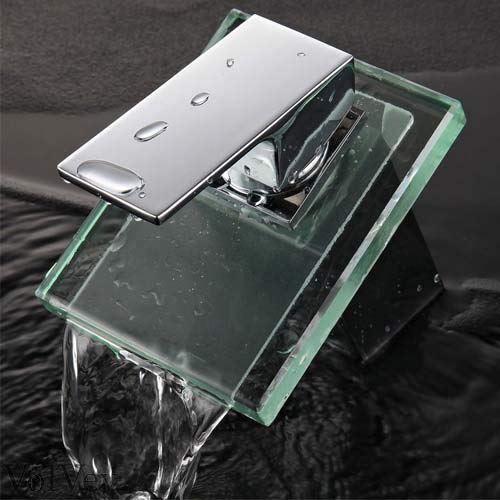 Wovier Waterfall Glass Basin Mixer Tap, Single Handle Single Hole Bathroom Sink Faucet,Chrome Finish