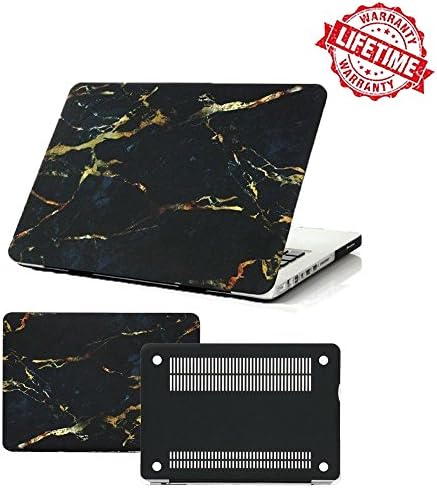 IC ICLOVER Macbook Case, Marble Pattern Design Matte Rubber Coated Rubberized Plastic Hard Shell Cover for Macbook Pro 13" Retina Display WITHOUT CD-Rom Drive Model A1502 A1425 - Gold Black Marble