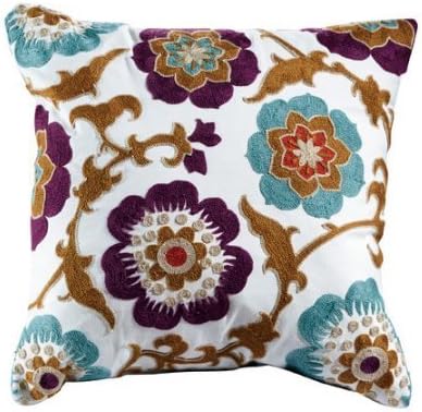 JABA USA 70003 Magnolia Embroidered Cotton Throw Pillow