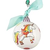 Glory Haus, Christmas Ornament, Hand Painted, Ceramic Ball (Rainbow Unicorn)