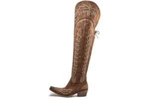 Atuelang Cowboy Boots for Women Thigh High Cowgirl Boots Wide Calf Western Embroidered Over The Knee Boots
