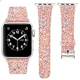 iitee Christmas Shiny Glitter Power PU Leather Bling Luxury iWatch Band Wristwatch Bracelet Strap Belt for Apple Watch (Salmon, 38 mm)