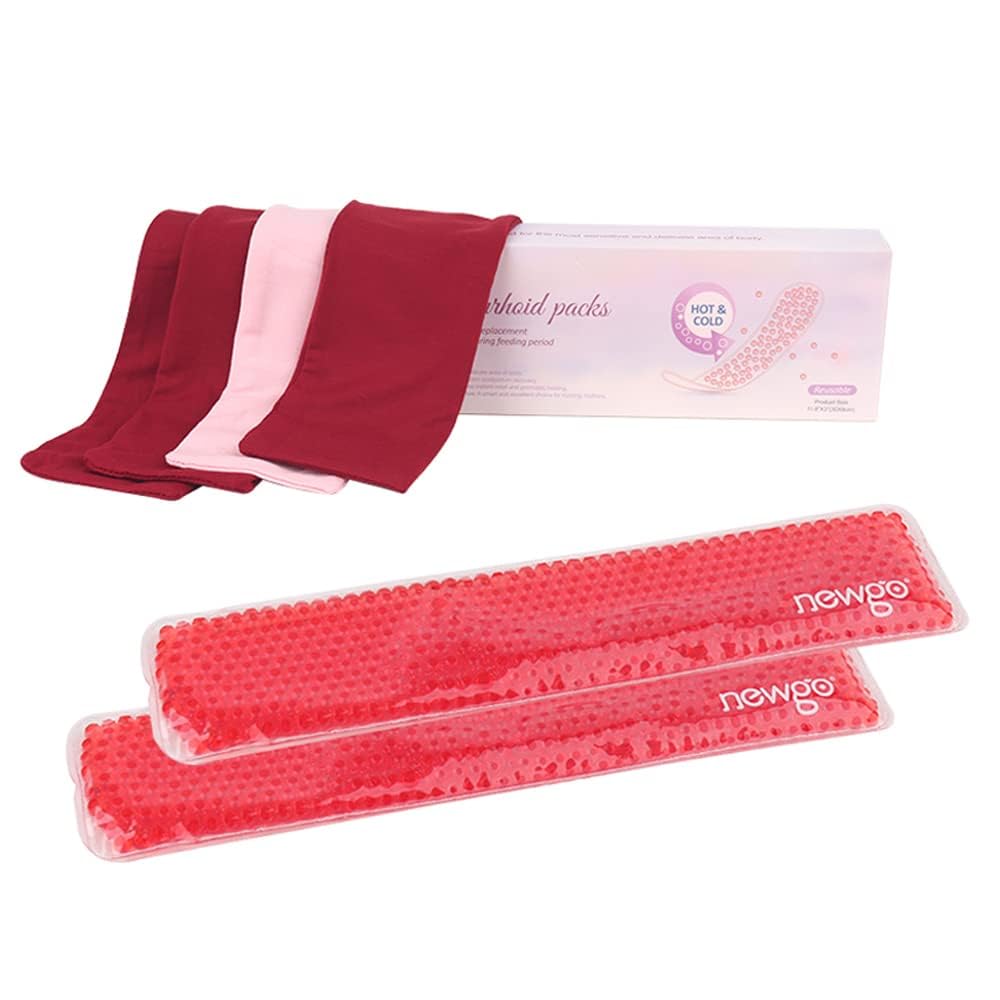NEWGO Perineal Ice Packs for Postpartum – 2 Reusable Flexible Maternity Ice Packs with 4 Soft Washable Sleeves – Soothing Relief for Vaginal Birth Recovery, Hemorrhoids, and Swelling