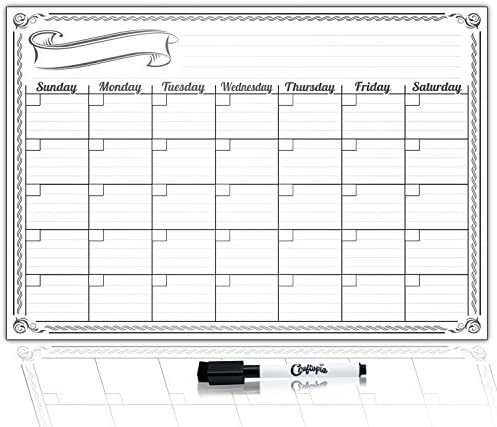 Dry Erase Monthly Calendar Planner Whiteboard For Non Magnetic Refrigerators with Dry Erase Markers | with Peel and Stick Adhesive Back (Large)