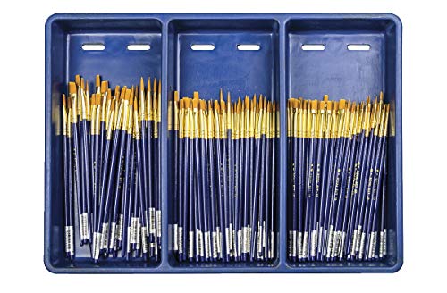 Royal Brush Waterproof Standard Golden Taklon Hardwood Handle Paint Brush Combo Pack, Assorted Size, Blue, Pack of 144