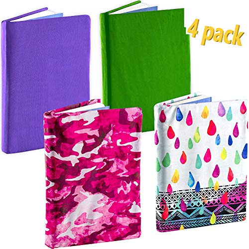 Define Essentials Book Sox Jumbo Stretchable Book Cover Fits Hardcover Textbooks up to 9 x 11 Inches (Bright 2, 4 Pack)